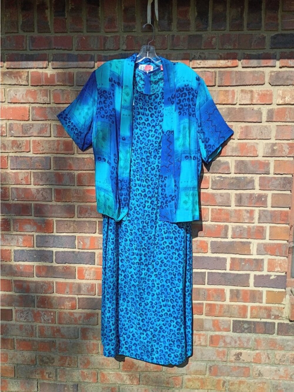 BFA Classics 2 Piece Midi Tank Dress/Jacket 18W Vtg Cheetah Coastal Office USA